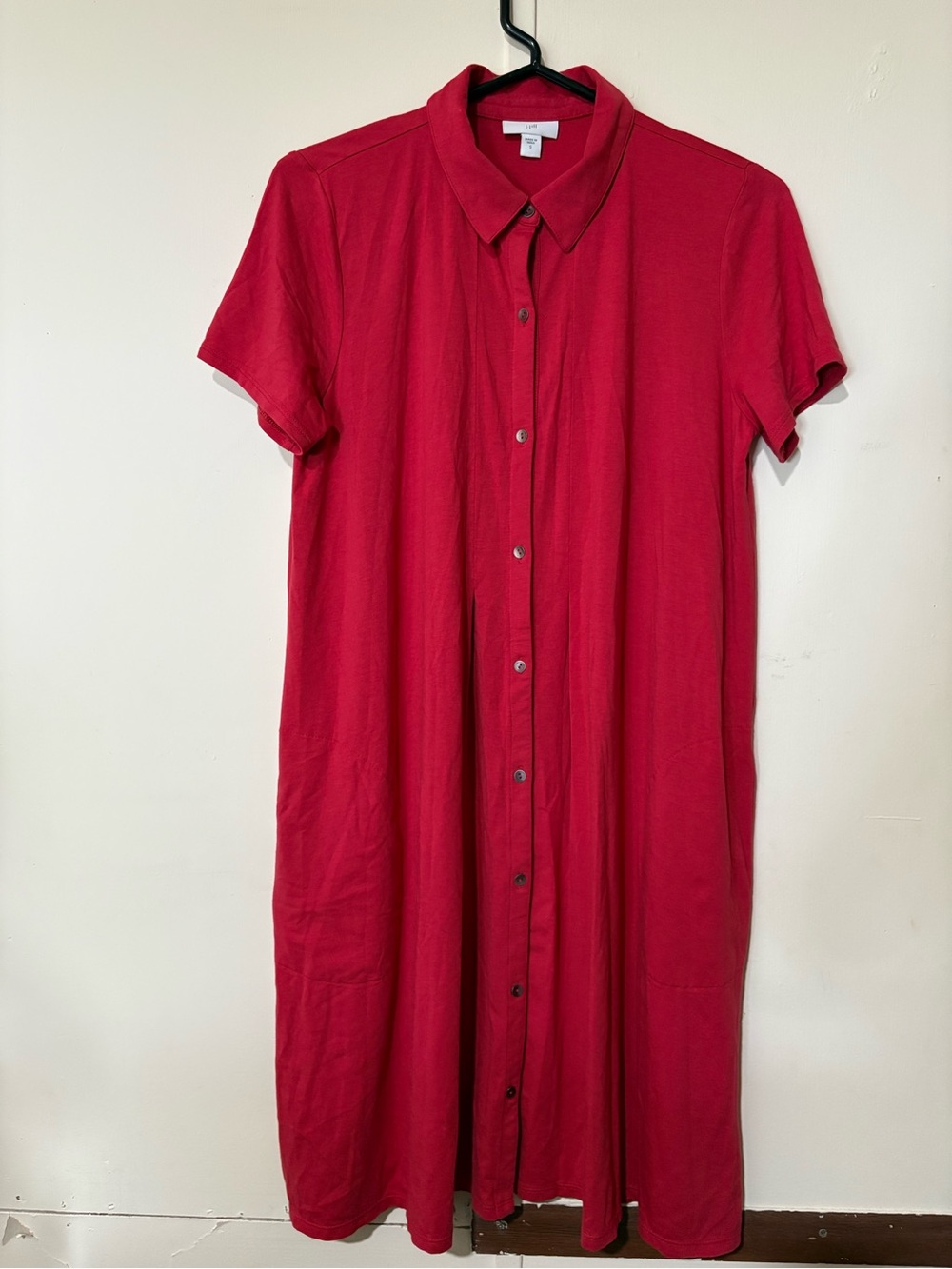 J. Jill Red Button-Front Midi Shirt Dress